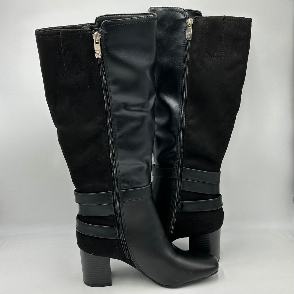 NWD Liz Claiborne Hemlock Black Faux Leather Block Heel Riding Boots Womens 6M - Picture 4 of 12
